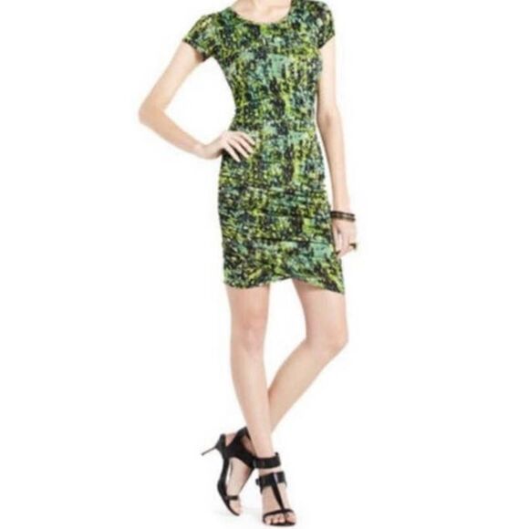 BCBGMaxazria Aina Green Short Sleeve Ruched Bodycon Dress Small - Picture 1 of 7